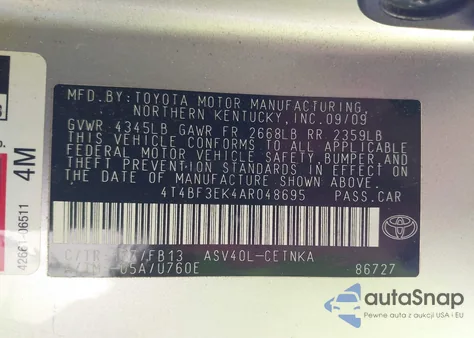 2010 Toyota Camry Le/Se/Xle from USA, damaged, VIN 4T4BF3EK4AR048695